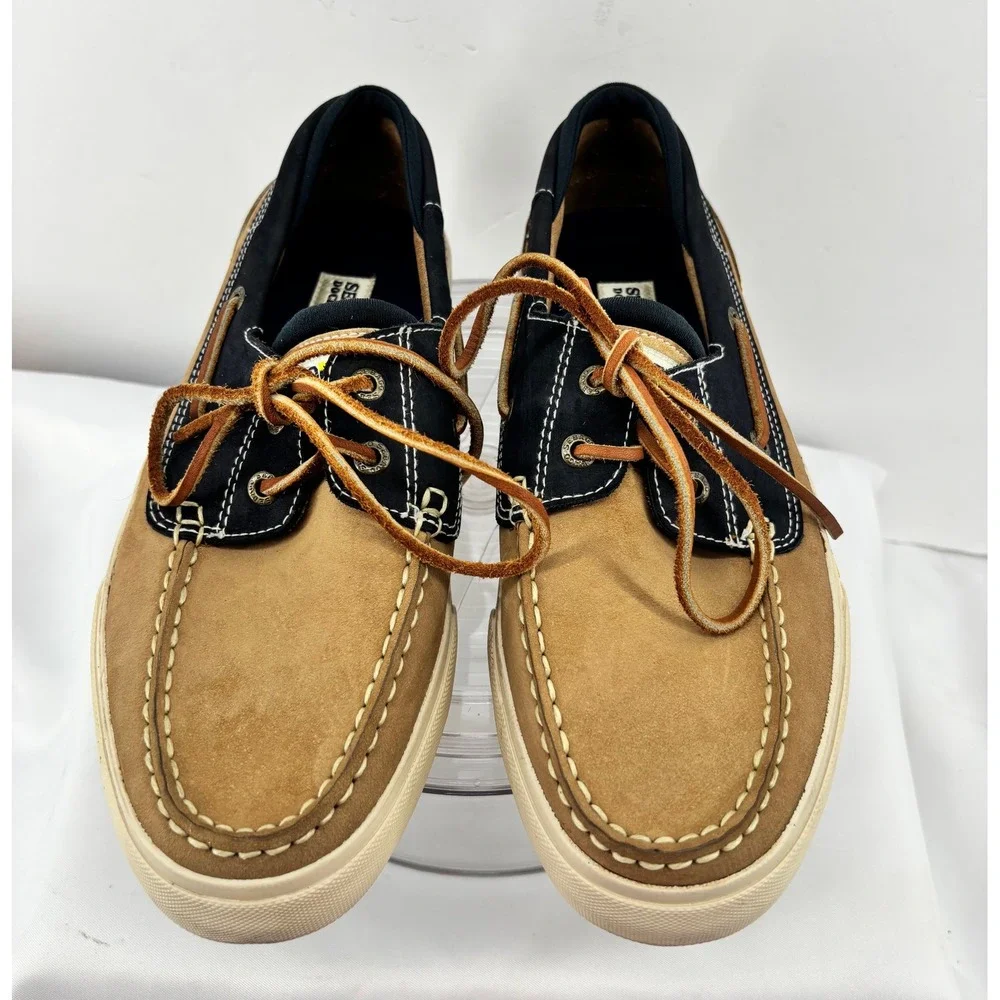 Sebago Docksides Boat Shoes Men's Size 8M Tan Navy Suede Leather Moc Toe Lace Up
